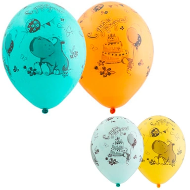 Шар 14 шелкография паст ДР Бегемот с тортом 25 шт 1103-2002 /цена за упак/